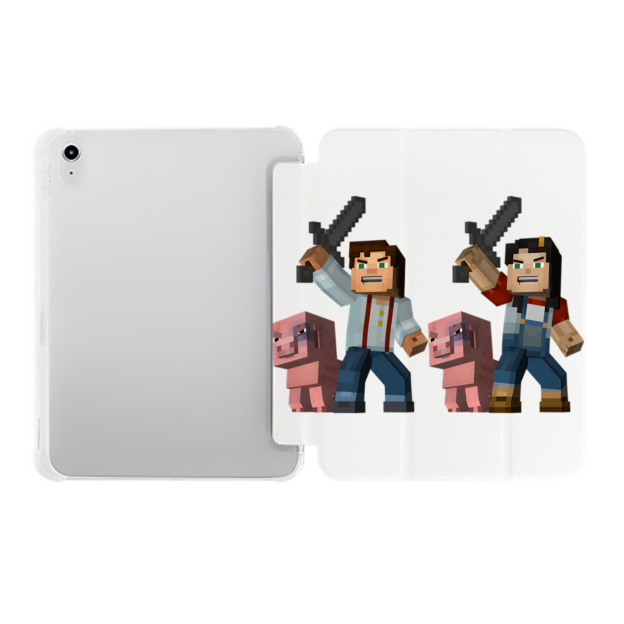 （画像用） マインクラフト ブロックの世界 Minecraft MC Block world IPad ケース ペン収納付き 三つ折りスタンド PUレザー×シリコン 対応機種9.5/10.5/10.9インチ